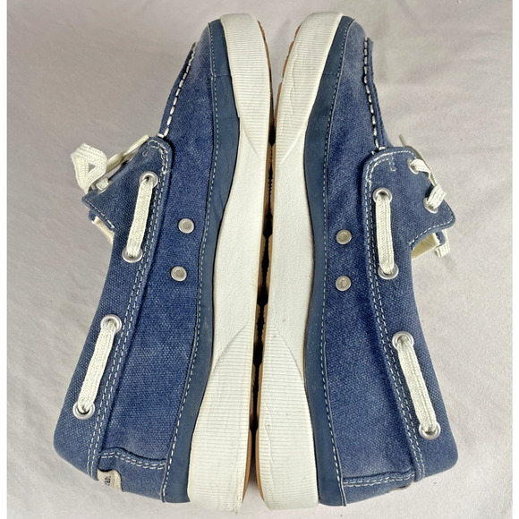 LL Bean Mens 9 WIDE 274407 Blue Denim Canvas Boat Deck Loafer Casual Shoes - Picture 6 of 10